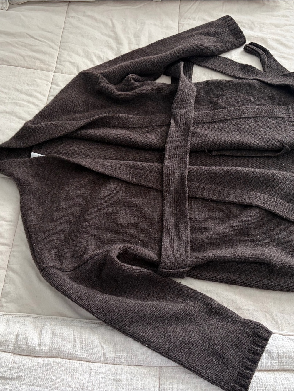 Reformation Dark Brown Shawl Collar Belted Cardigan Jacket - Picture 4 of 8